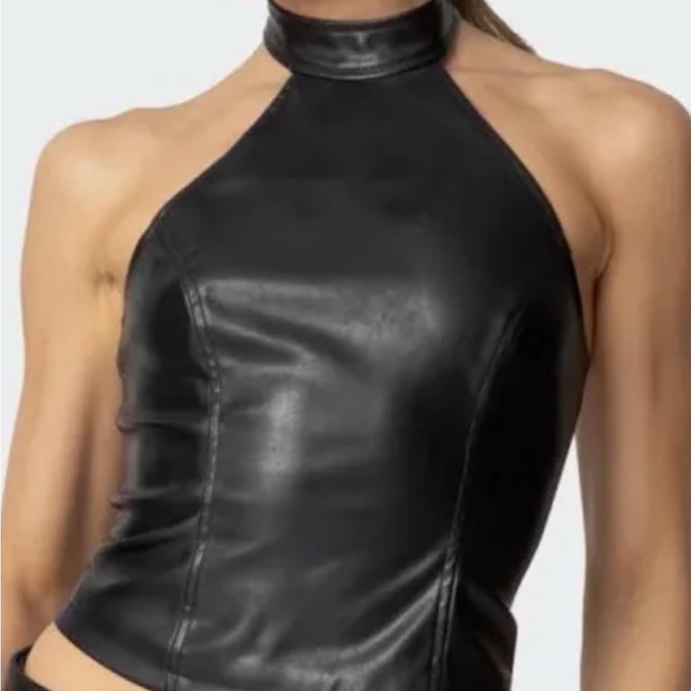 Edikted Black Faux Leather Halter Top